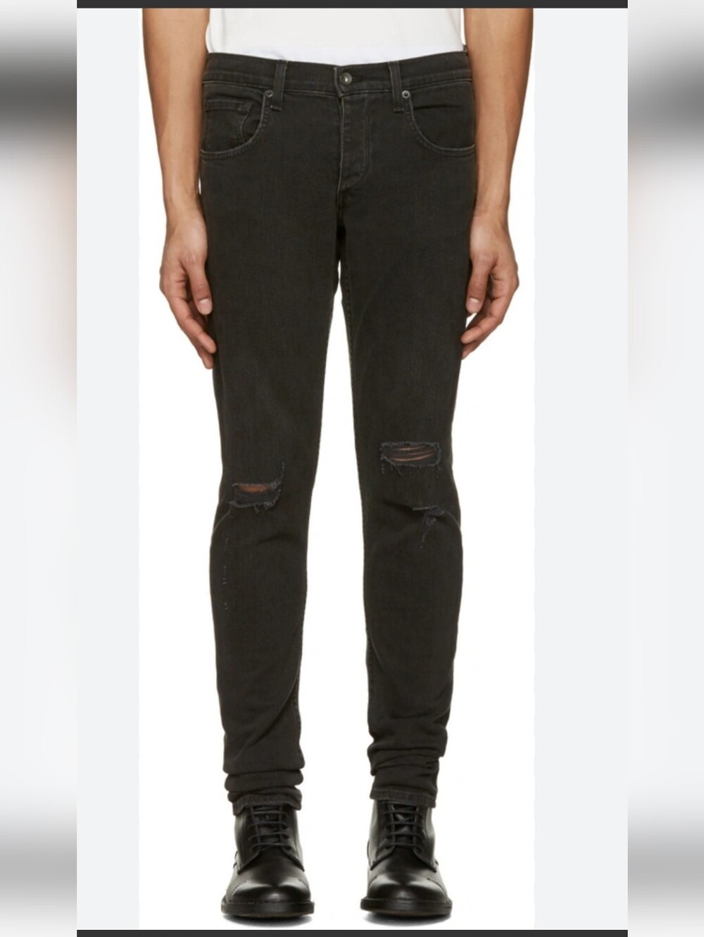 Rag& Bone Standard Issue Fit 1 Skinny Leg Distressed Gray Jeans Button Fly 33